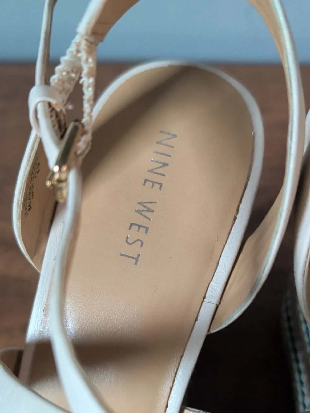 Nine West White Strappy Cork Wedge Sandals